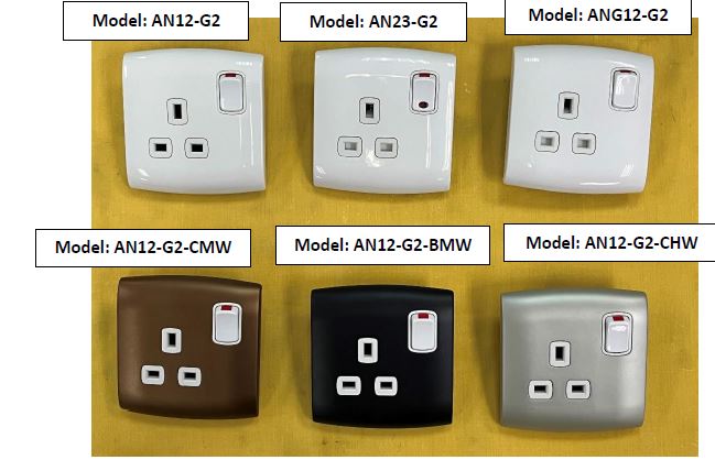 13A 250V~ 1 Gang Double Pole Switched Socket Outlets 